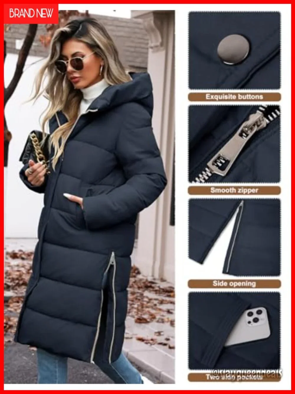 Long Puffer Jacket Hooded Warm Winter Coat Thickened Down Alternative Outwear
